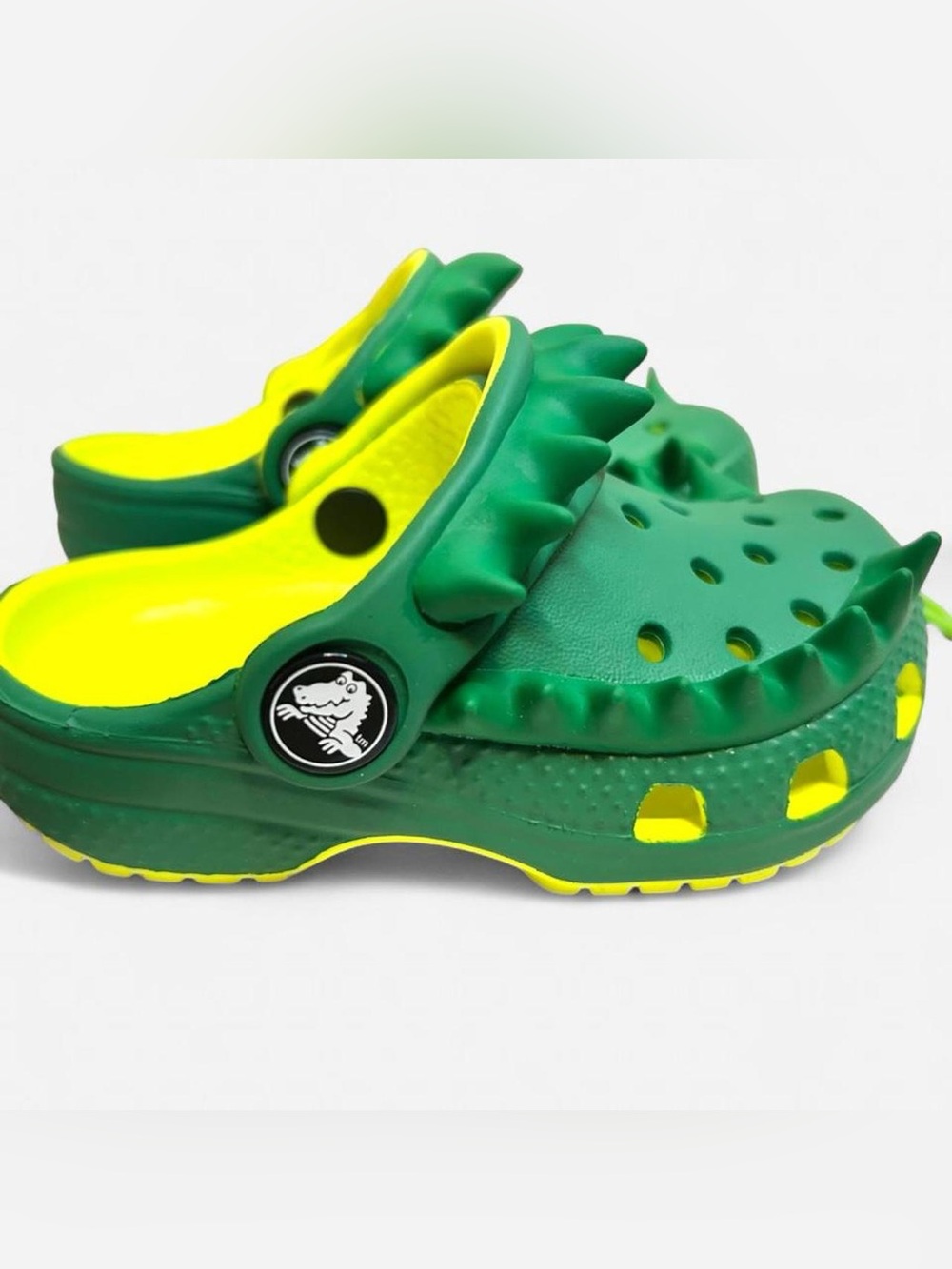 Kids Green and Yellow Dino Crocs| 6c